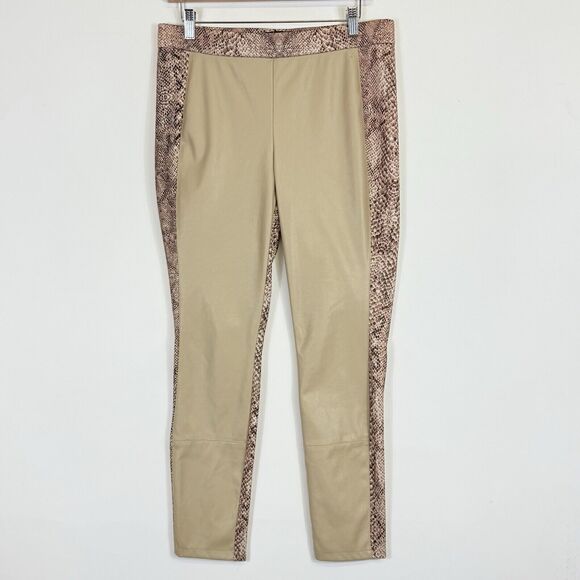 Thalia Sodi Tan‎ Faux Leather Snake Print Stretch Leggings Pants Women's Large - Picture 1 of 8